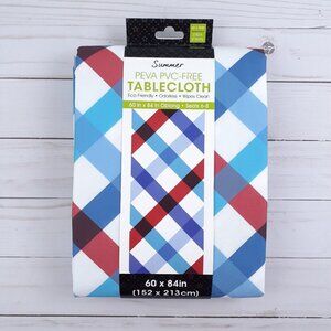 Vinyl Tablecloth Red White Blue Plaid 60x84 Picnic Party Camping